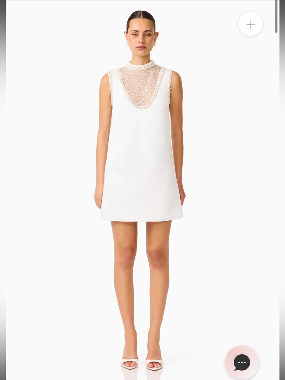 elliatt espera white sleevless pearl embellished shift mini dress size small NEW